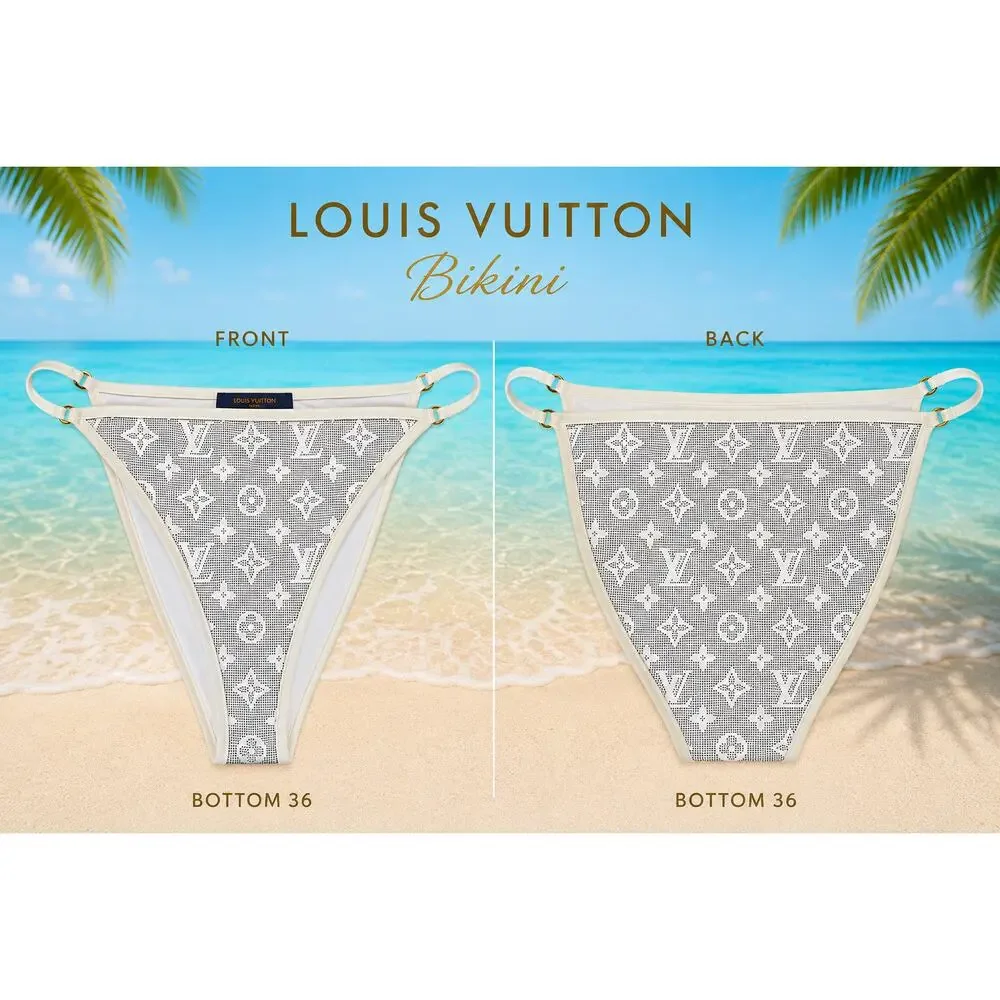 Louis Vuitton Gray White Monogram Triangle Bikini Set Top 38 Bottom 36 Small LTD